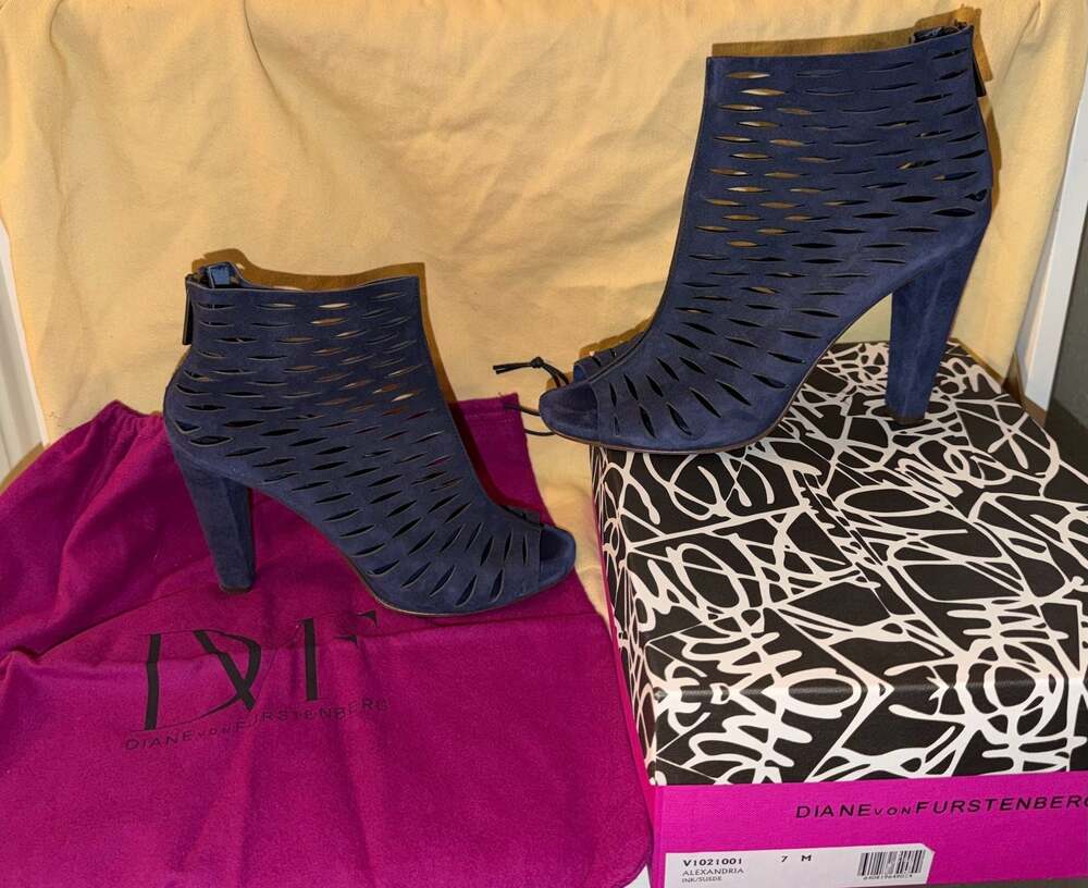 Diane von Furstenberg Alexandria Ink Suede Navy Blue #0613